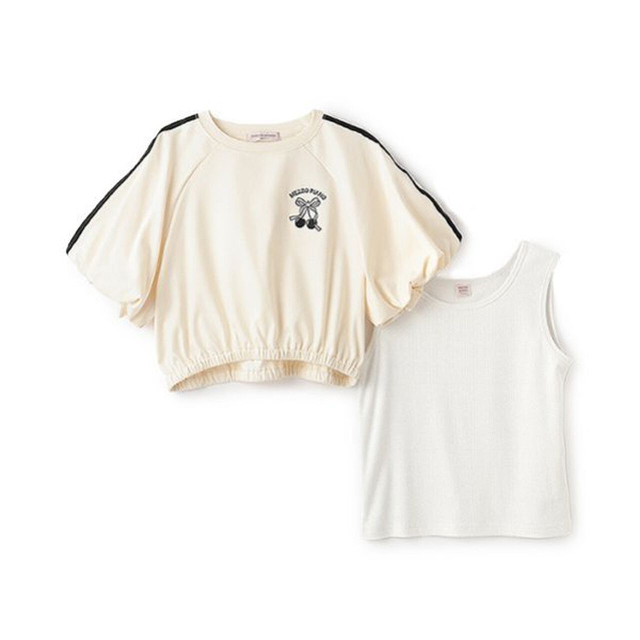 Side Line Balloon Sleeve T-Shirt & Tank Top Set,Black, large image number 5