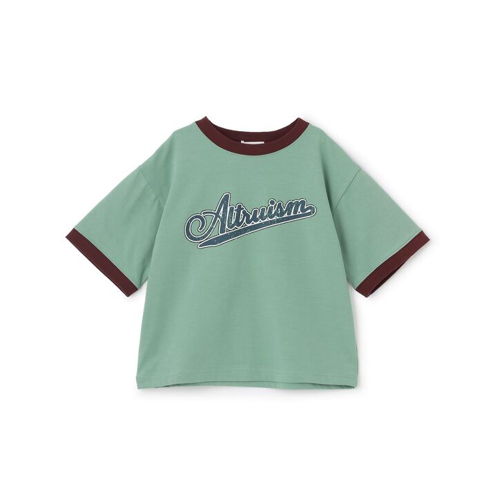 [Anti-Stain & Quick-Dry] Distressed Logo Print Ringer T-Shirt,Turquoise, medium image number 1