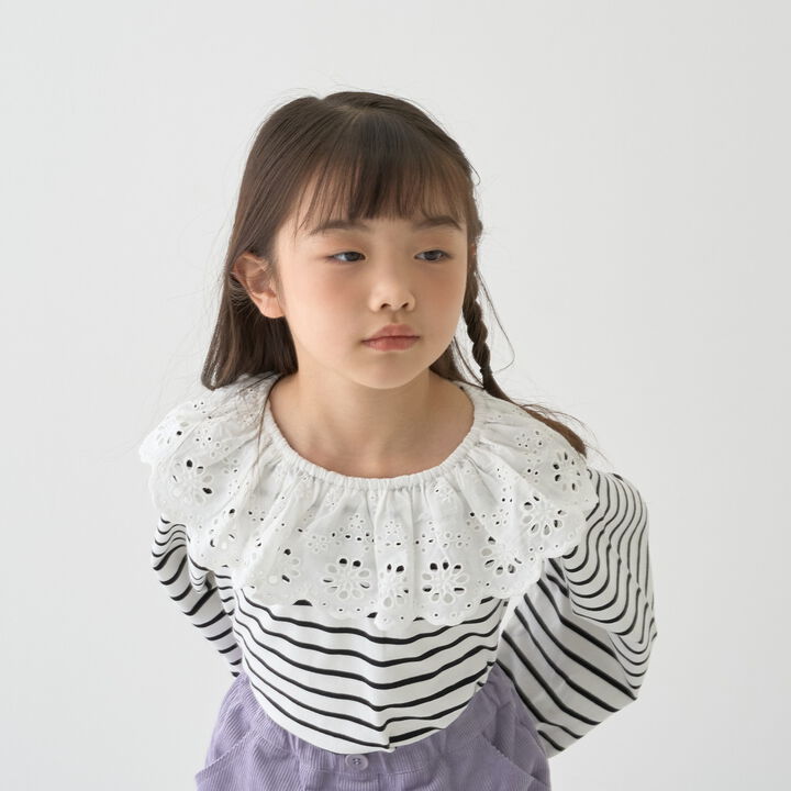 Round Cotton Lace Long-Sleeve T-Shirt,Black, medium image number 0