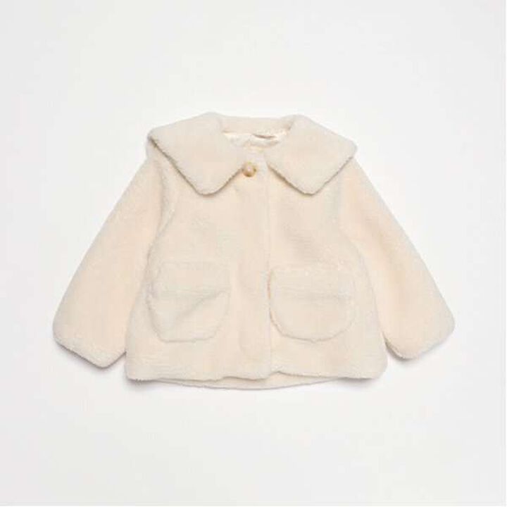 Fluffy Sailor Collar Fleece Jacket,Ivory, medium image number 5