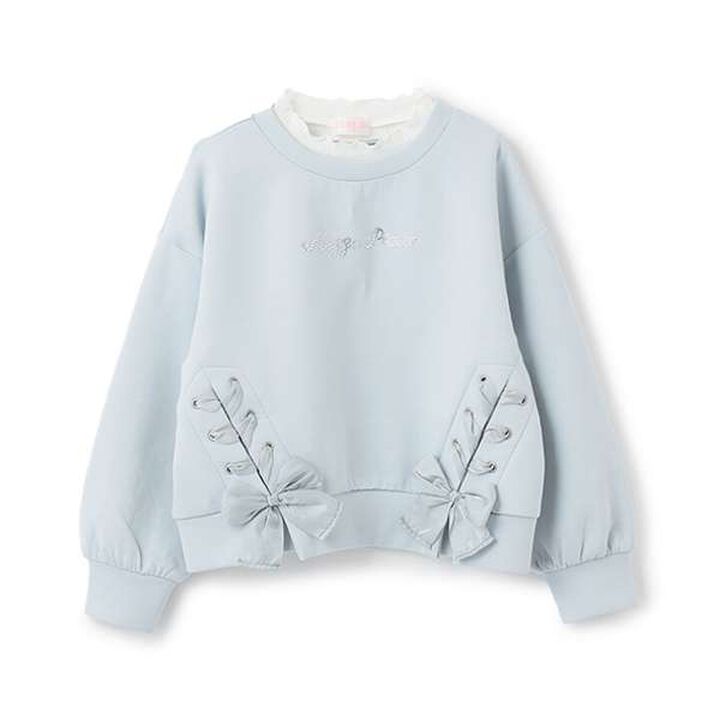 Lace-Up Ribbon Layered Sweatshirt,Sax blue, medium image number 0