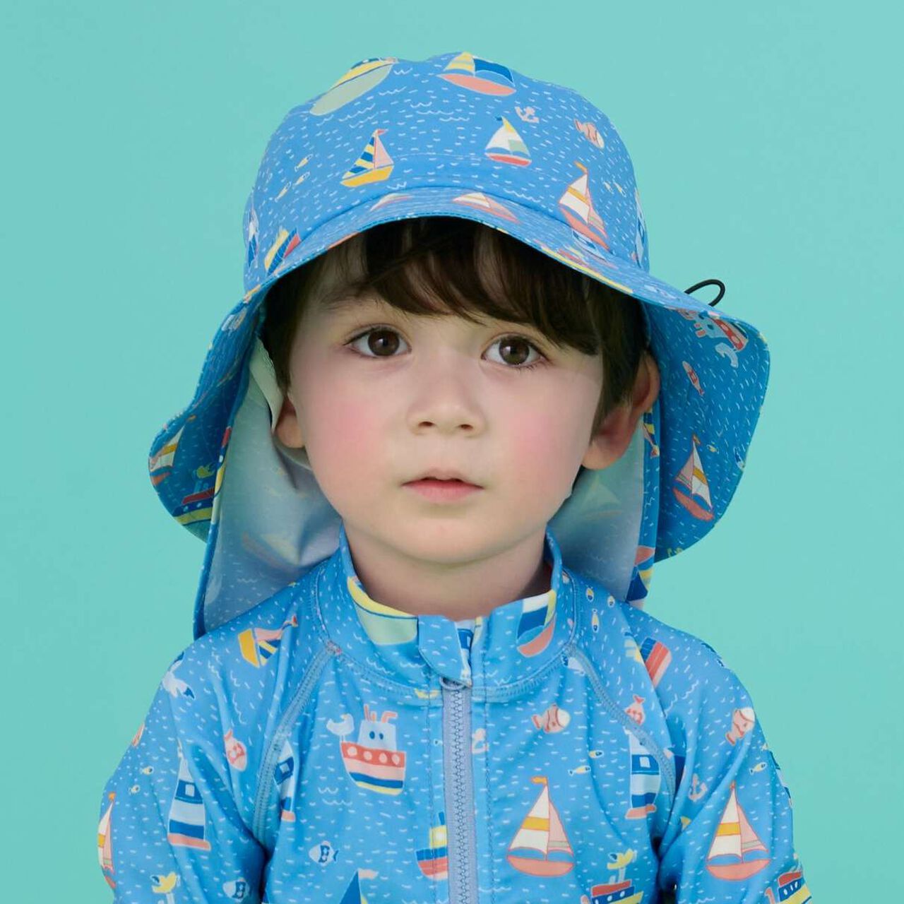 [SWIM] Marine Pattern Boys&rsquo; Swim Cap [UV Protection],Blue, large image number 0