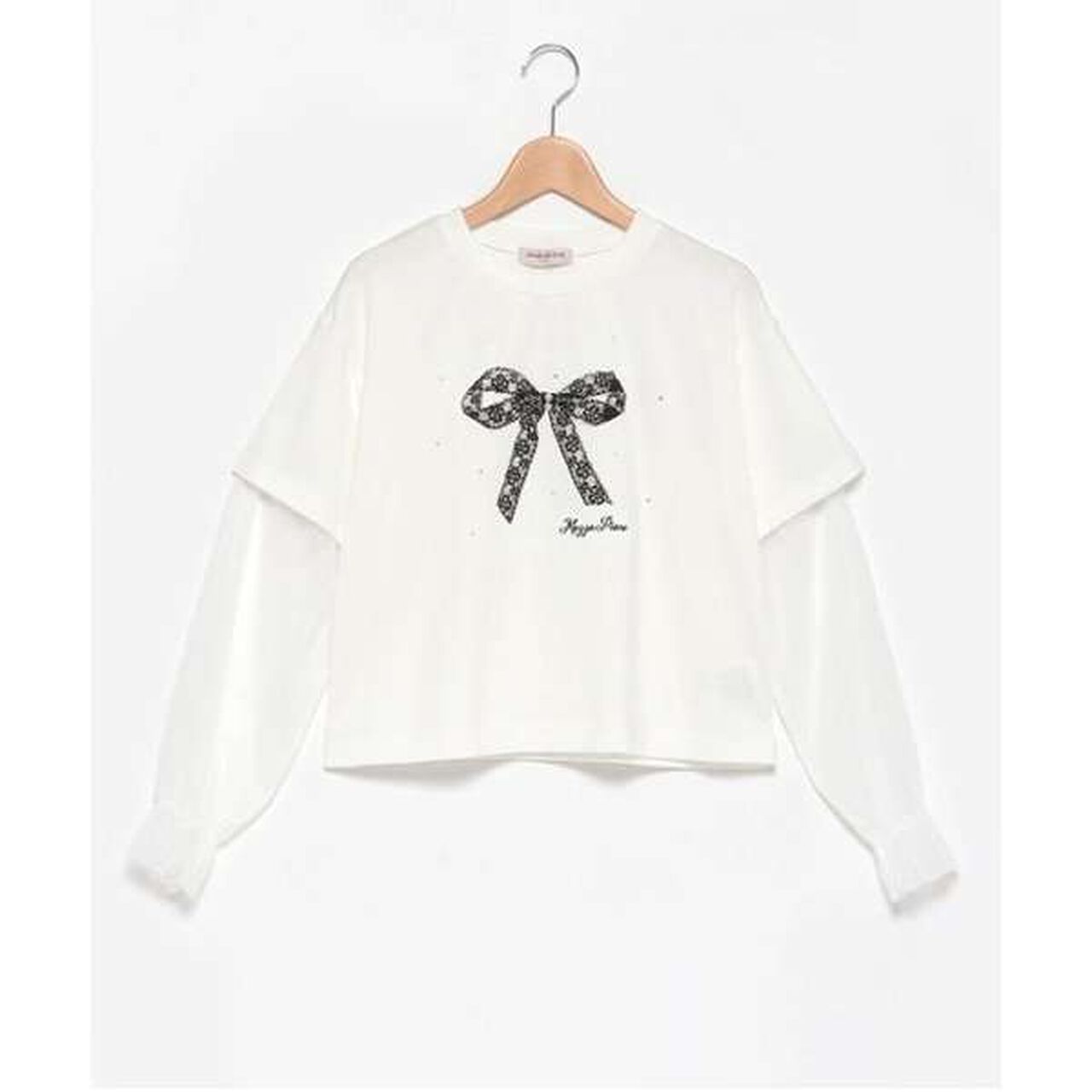 Tulle Layered Sleeve T-Shirt,Light pink, large image number 1