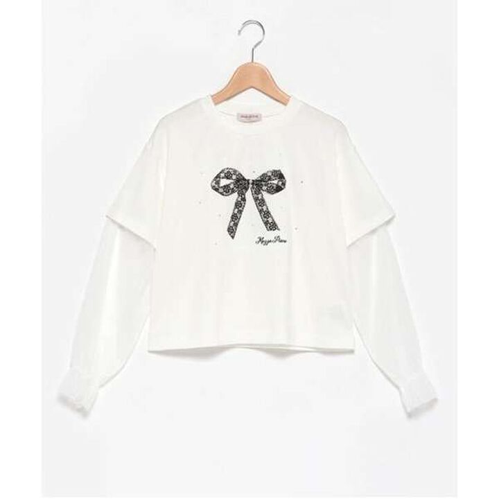Tulle Layered Sleeve T-Shirt,Light pink, medium image number 1