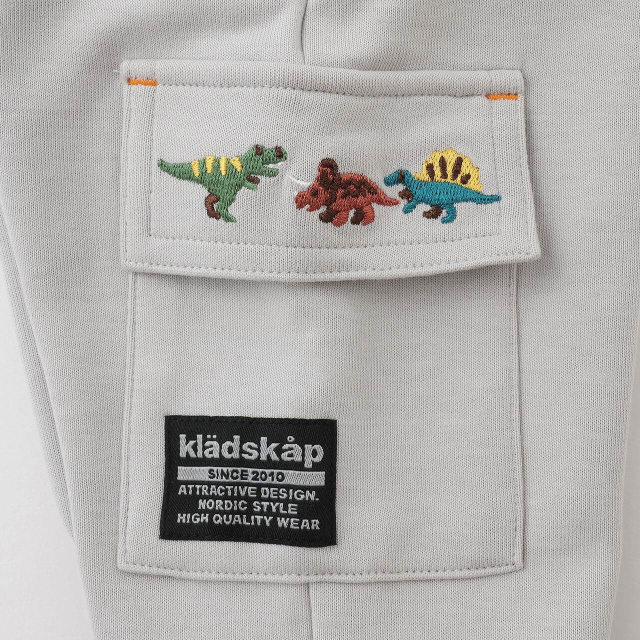 [Popular Item Restocked] [Not Available at Physical Stores] Dinosaur Embroidered Ribbed Hem Cargo Pants,Light gray, large image number 5