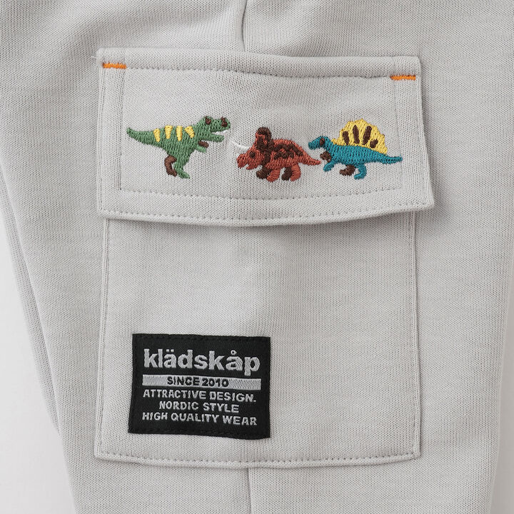 [Popular Item Restocked] [Not Available at Physical Stores] Dinosaur Embroidered Ribbed Hem Cargo Pants,Light gray, medium image number 5