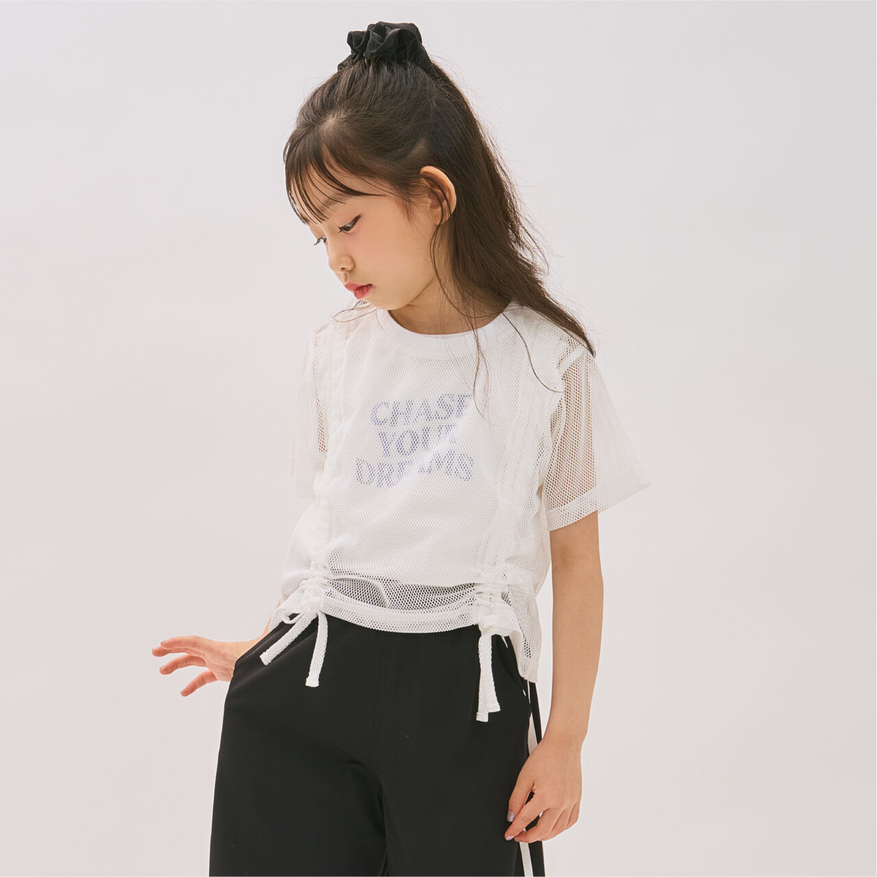 [Inner Lining Included] Mesh Drawstring Short Sleeve T-Shirt,Lavender, large image number 3