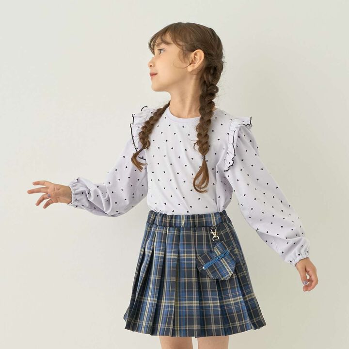 [100% Cotton] [Muteki T] [Stain Resistant/UV/Quick-Dry] Frilled Volume Sleeve All-Over Pattern T-Shirt for Girls [Kids],Blue gray, medium image number 2