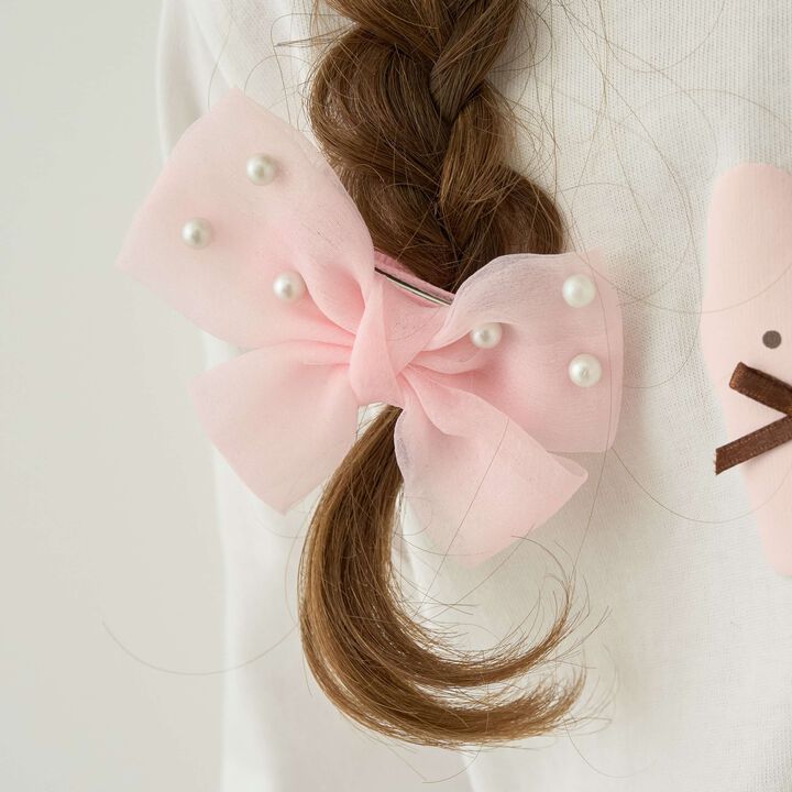 Imitation Pearl Ribbon Hair Clip Set of 2 [Kids Girls],Emerald green, medium image number 3