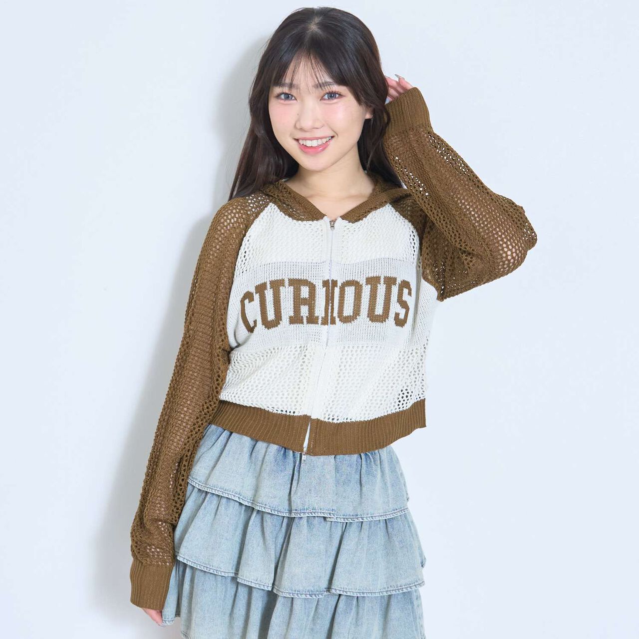 LTXC Washable Mesh Knit Zip Parka,Brown, large image number 2