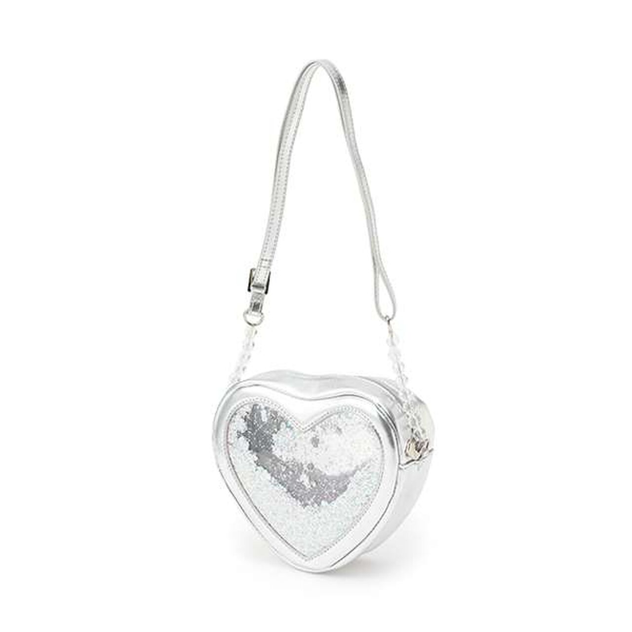 Heart-Shaped Clear Lame Shoulder Bag,Silver, large image number 1