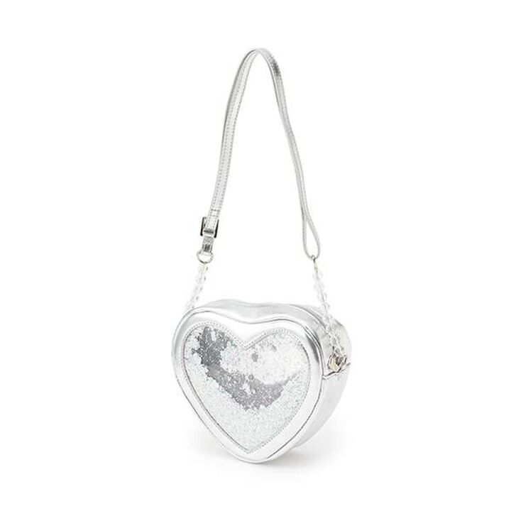 Heart-Shaped Clear Lame Shoulder Bag,Silver, medium image number 1