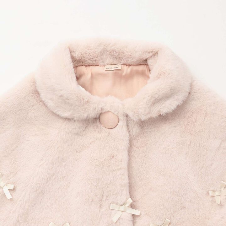 2 WAY Collar Ribbon Fur Cape,Light pink, medium image number 5