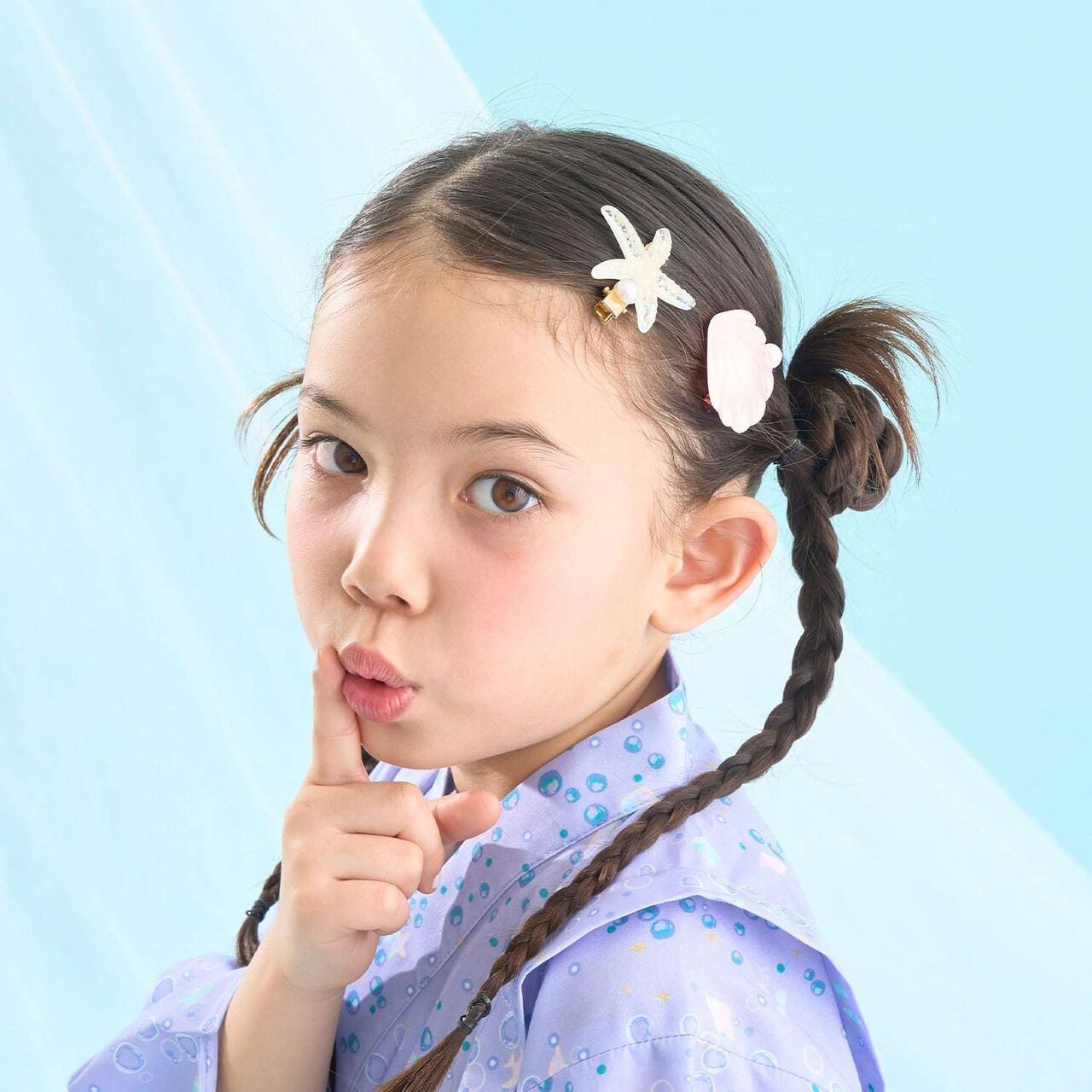 仿珍珠貝殼髮夾(2入組) [兒童服裝] [童裝] [女孩],薄荷色, large image number 9
