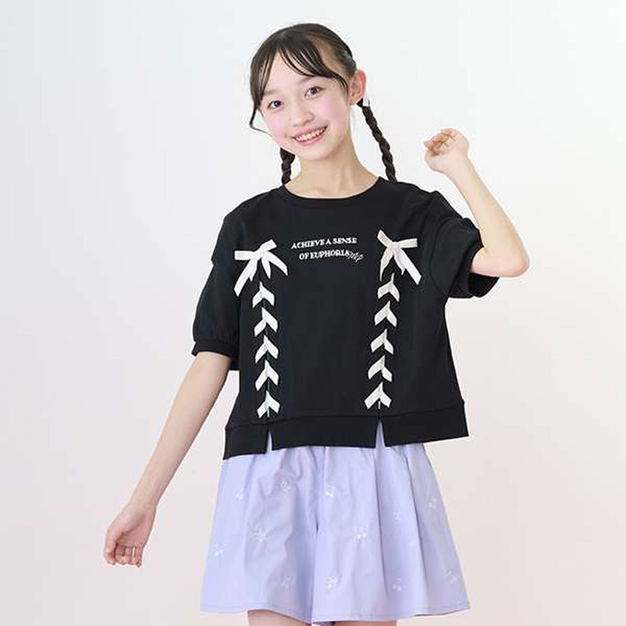 Puff Sleeve Lace-Up T-Shirt,Off white, large image number 1