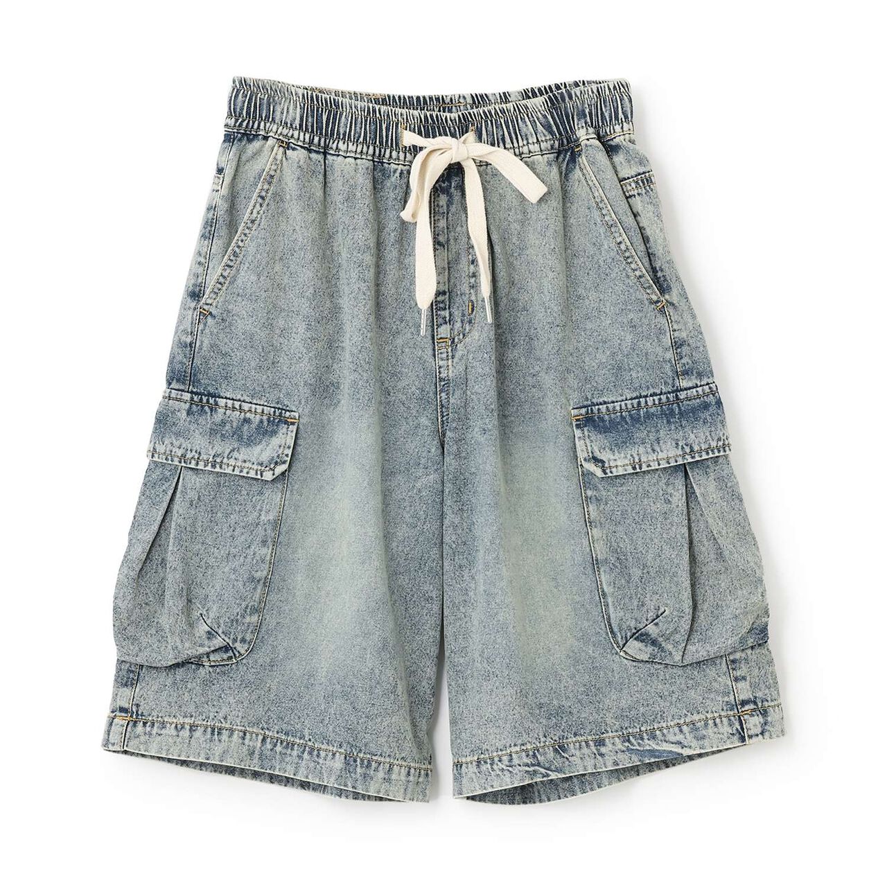 Half Denim Cargo Pants,Blue, large image number 4