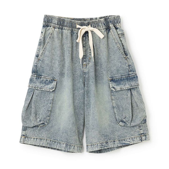Half Denim Cargo Pants,Blue, medium image number 4