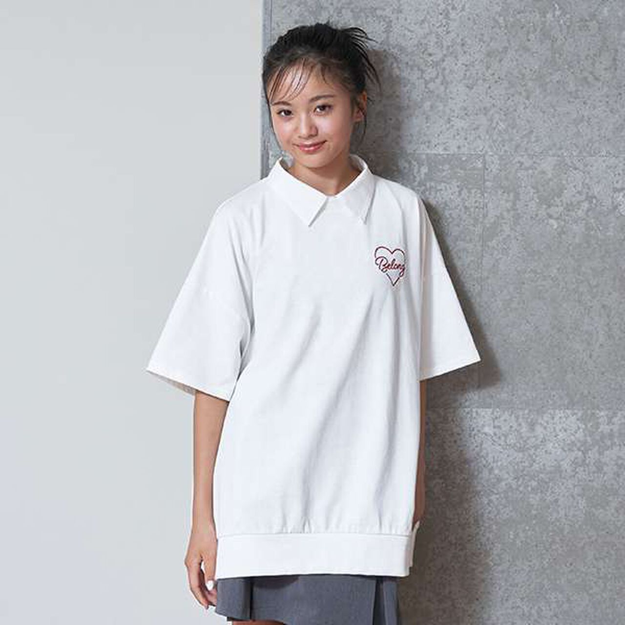 Big Heart Collar T-Shirt,Charcoal gray, large image number 17