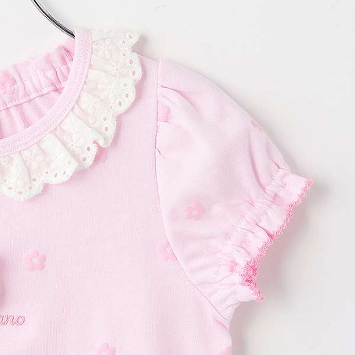 Floral Pattern Short Sleeve T-Shirt with Rabbit Mascot,Off white, medium image number 5