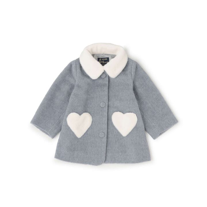Faux Fur Collar Heart Pocket Coat,Gray, medium image number 3