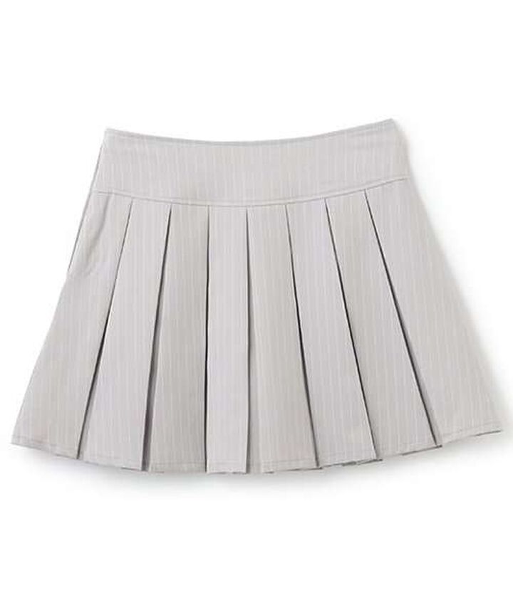 Quilted Belt Pleated Skirt,Light gray, medium image number 2