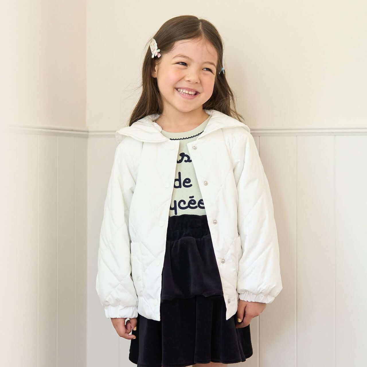 Quilted Bomber Jacket with Removable Sailor Collar,Off white, large image number 0