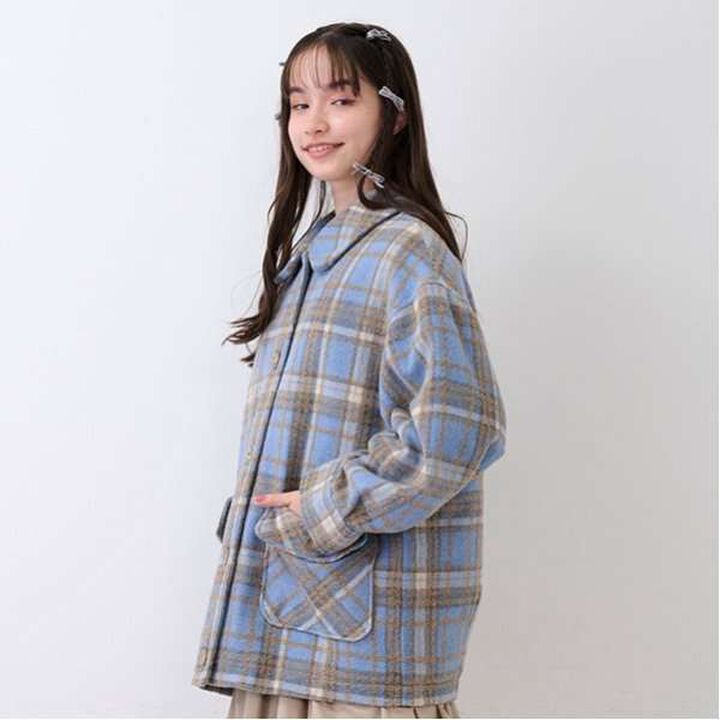 Check Cocoon Coat,Navy, medium image number 8