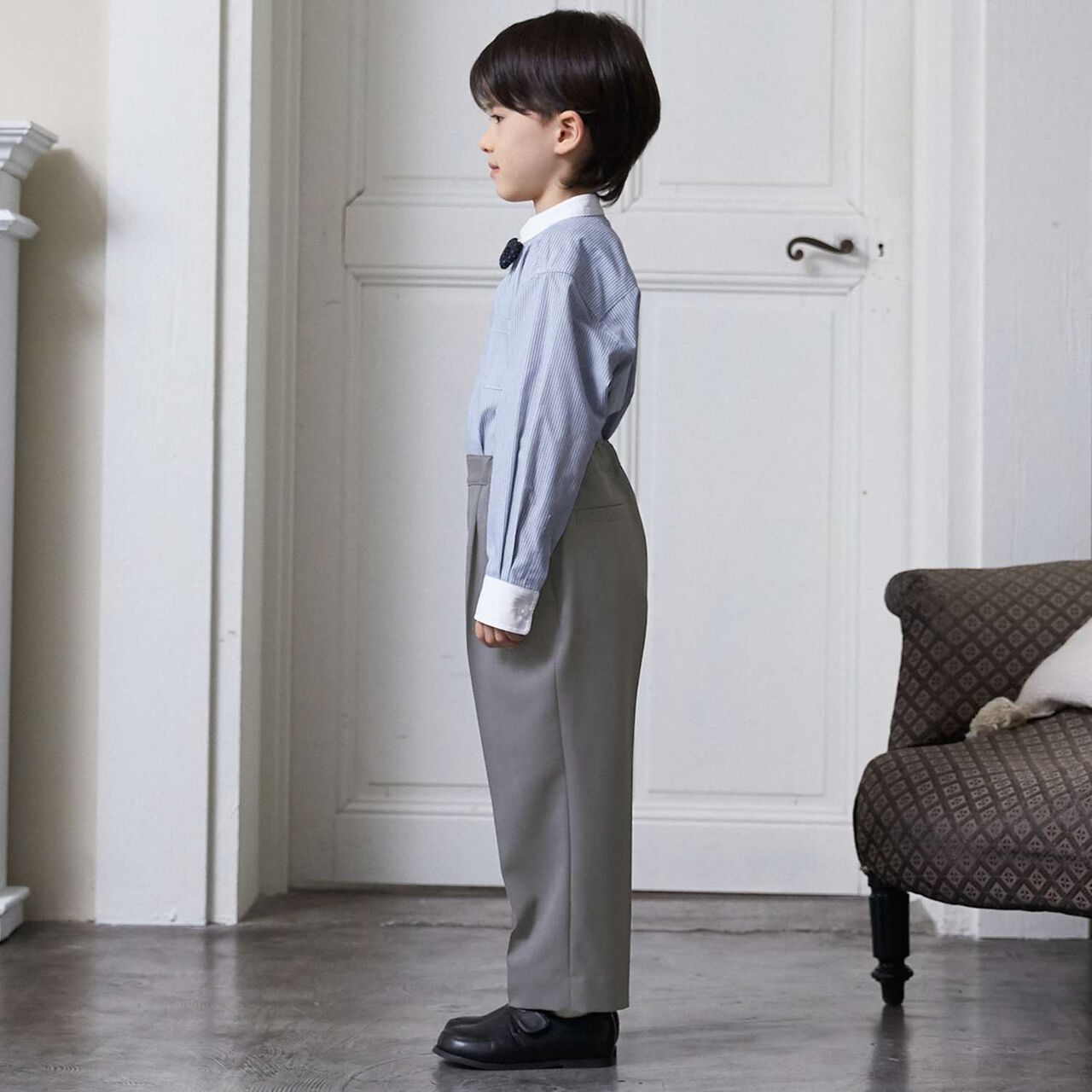 Semi-Formal No-Collar Jacket + Long Pants Set,Greige, large image number 4