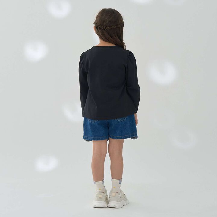 Stretch Denim Scallop Trim Skirt with Shorts,Sax blue, medium image number 20