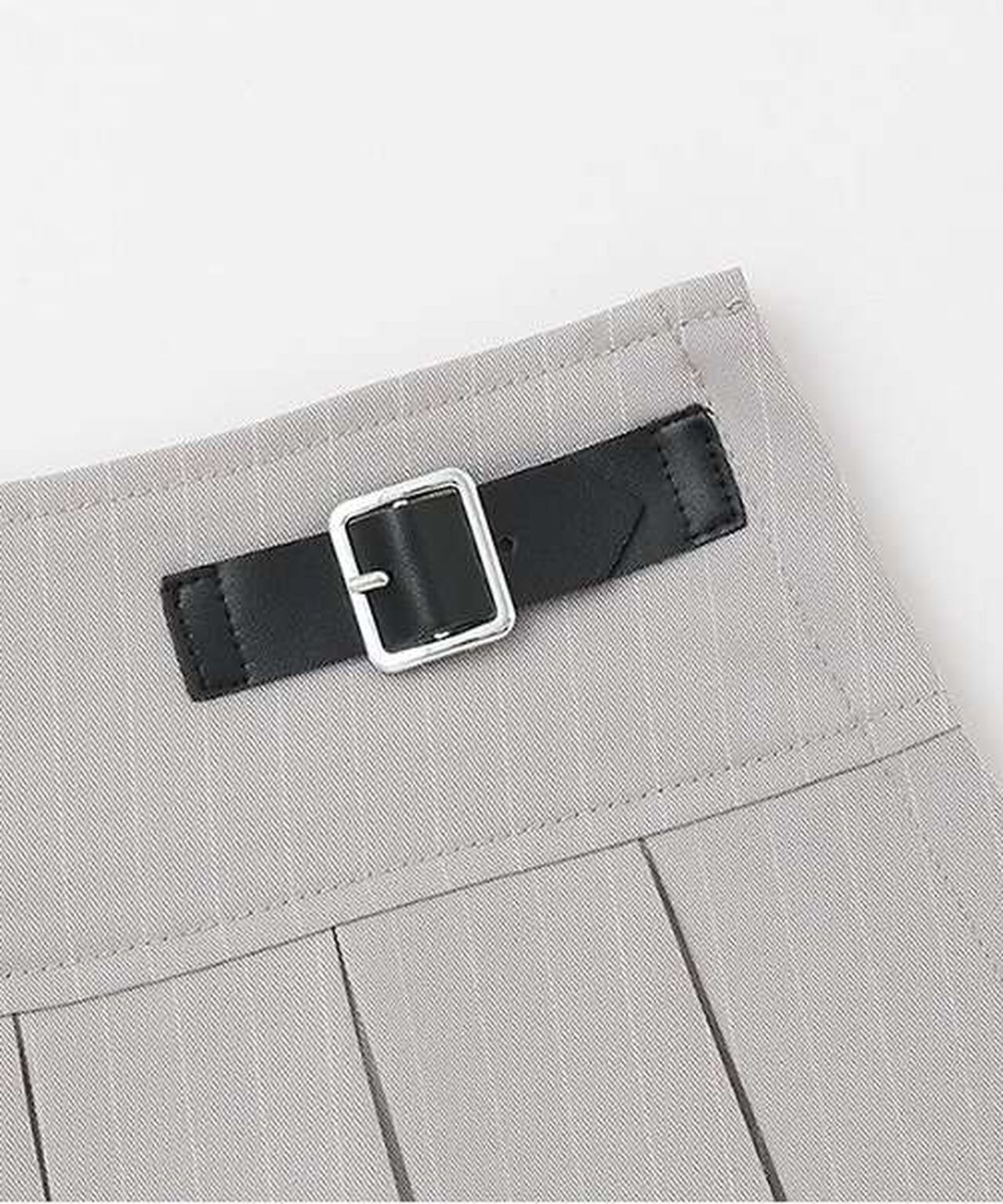 Quilted Belt Pleated Skirt,Light gray, large image number 4