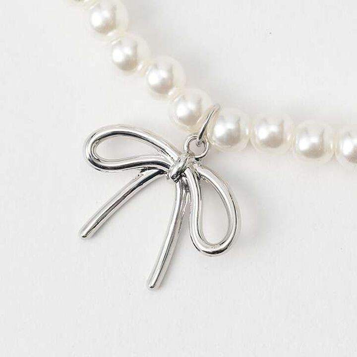 Pearl Ribbon Necklace,Pearl white, medium image number 3