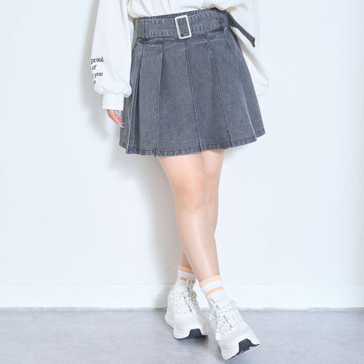 [LTXC] Denim Pleated Skirt with Belt,Navy, medium image number 6