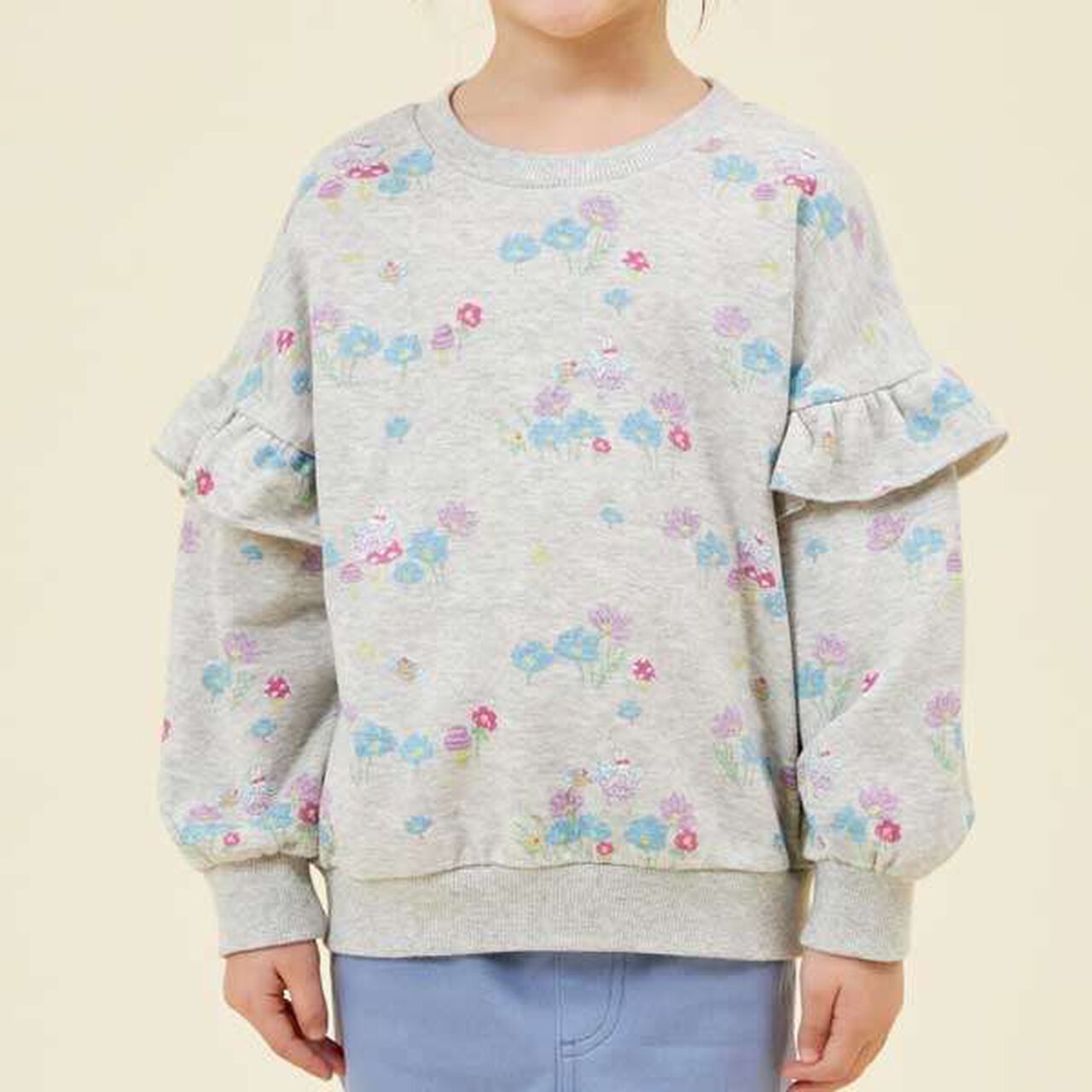 [Made in Japan] Rabbit All-Over Pattern Sleeve Frill Sweatshirt (120-130),Off white, large image number 8