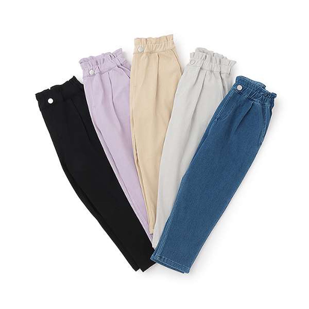 Cropped Waist Frill Solid Tapered Pants,Lavender, large image number 3