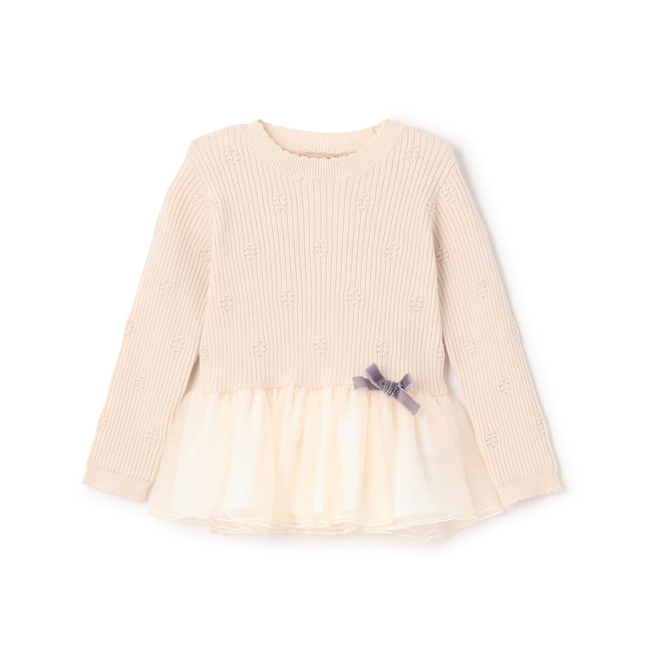 Fluffy and Soft Knit Peplum Tulle Tunic,Ivory, large image number 0