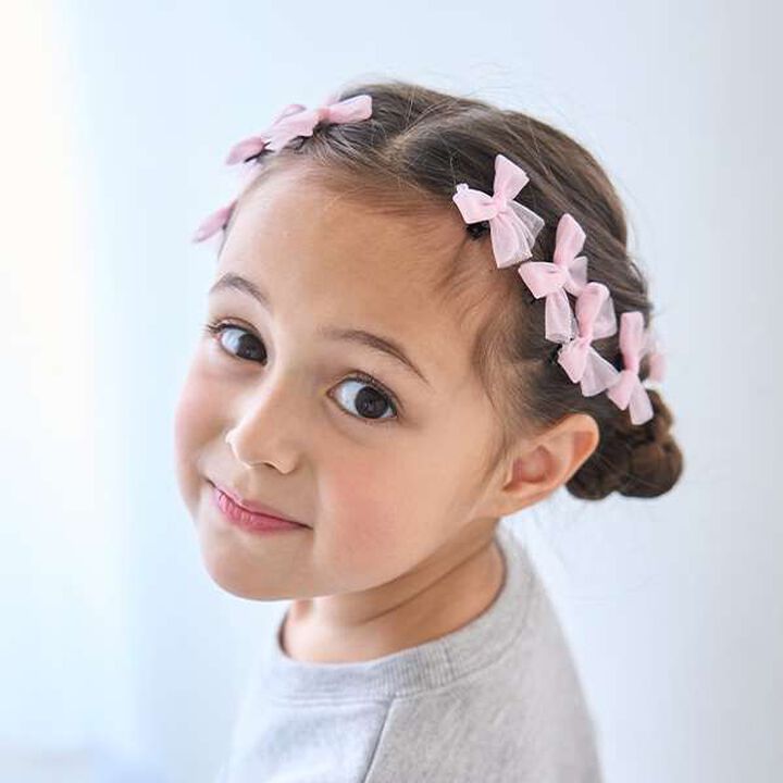 Tulle Ribbon Mini Hair Clips 10-Piece Set,Gray, medium image number 13