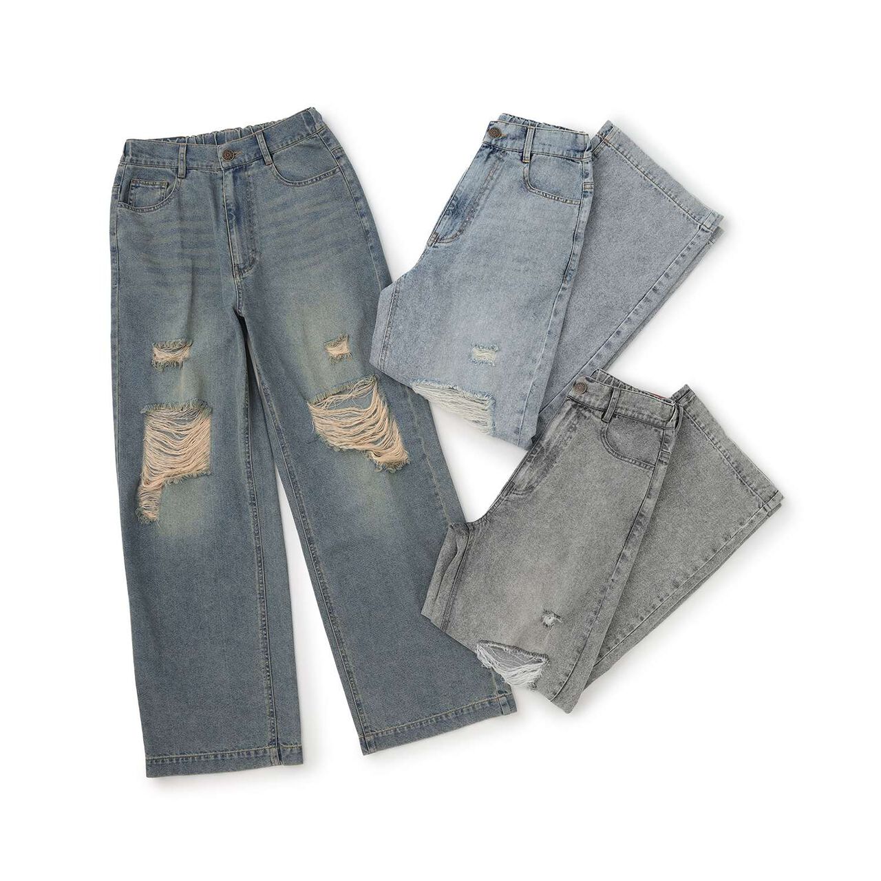 [LTXC/Cool Touch] Distressed Denim Wide Pants,Gray, large image number 18