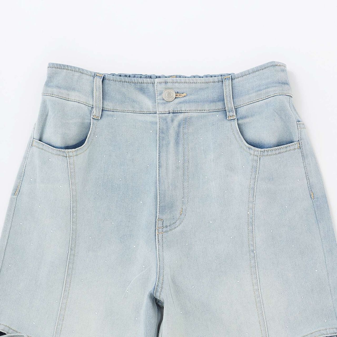 [Cool Touch] Sparkling Flare Denim Pants with Side Slits,Blue, large image number 4