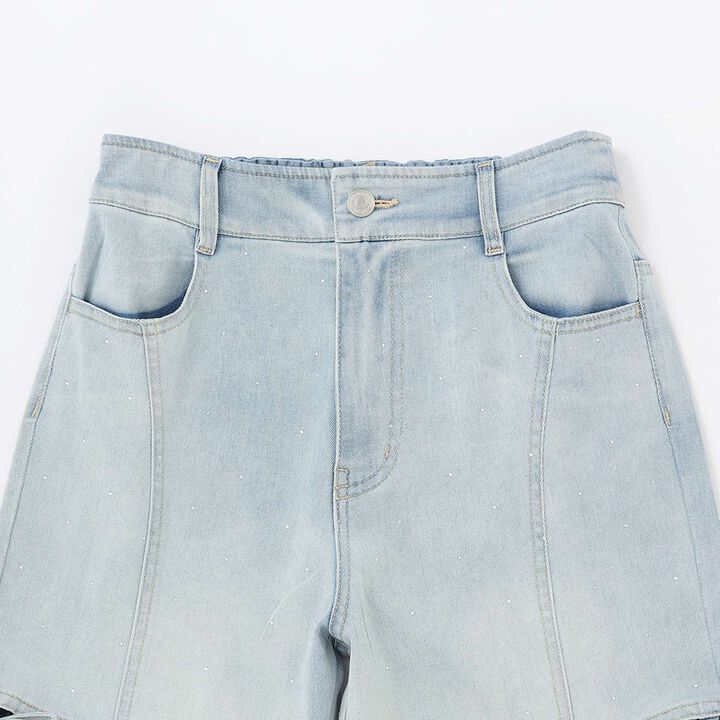 [Cool Touch] Sparkling Flare Denim Pants with Side Slits,Blue, medium image number 4