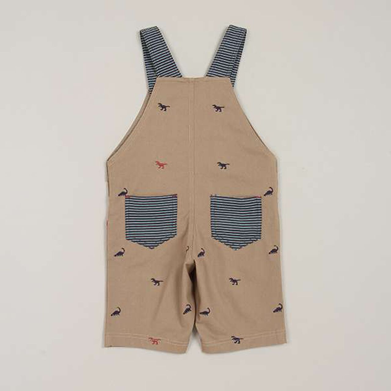 Dinosaur Embroidered Overalls,Beige, large image number 1