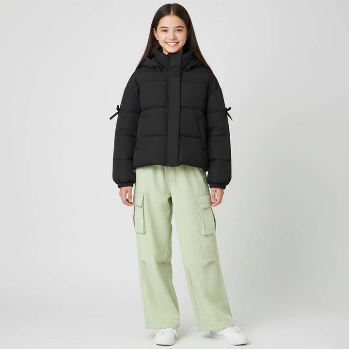 [Milky Coast] Sleeve Ribbon Padded Blouson,Black, medium image number 16