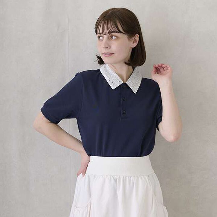 [Link] Peplum Polo Shirt,Off white, medium image number 1