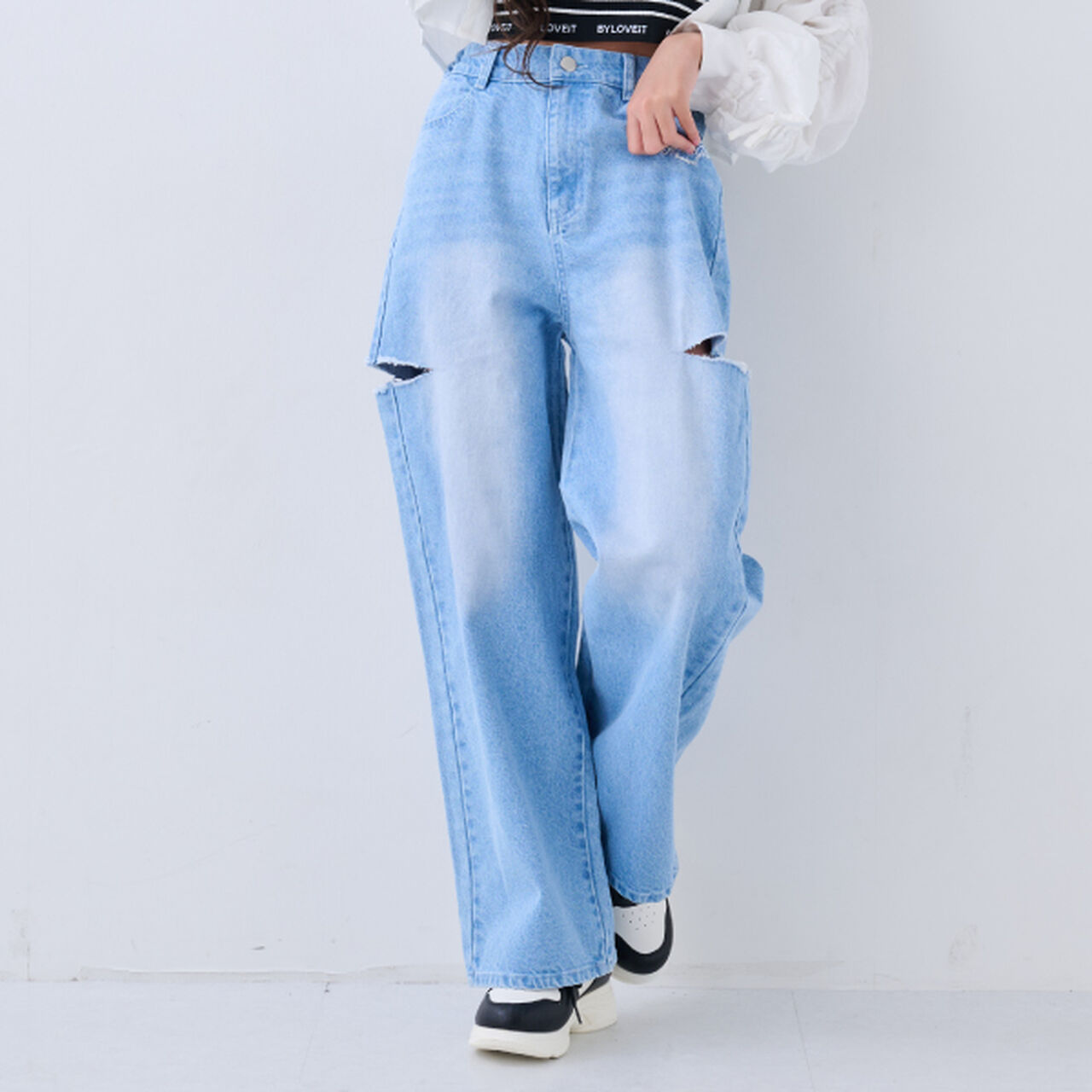 Damage Loose Denim,Black, large image number 12