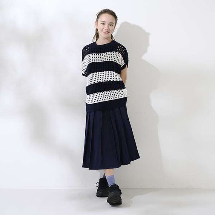 [AMI] Mesh Striped Knit + Inner Wear Set with Cups,Black, medium image number 11