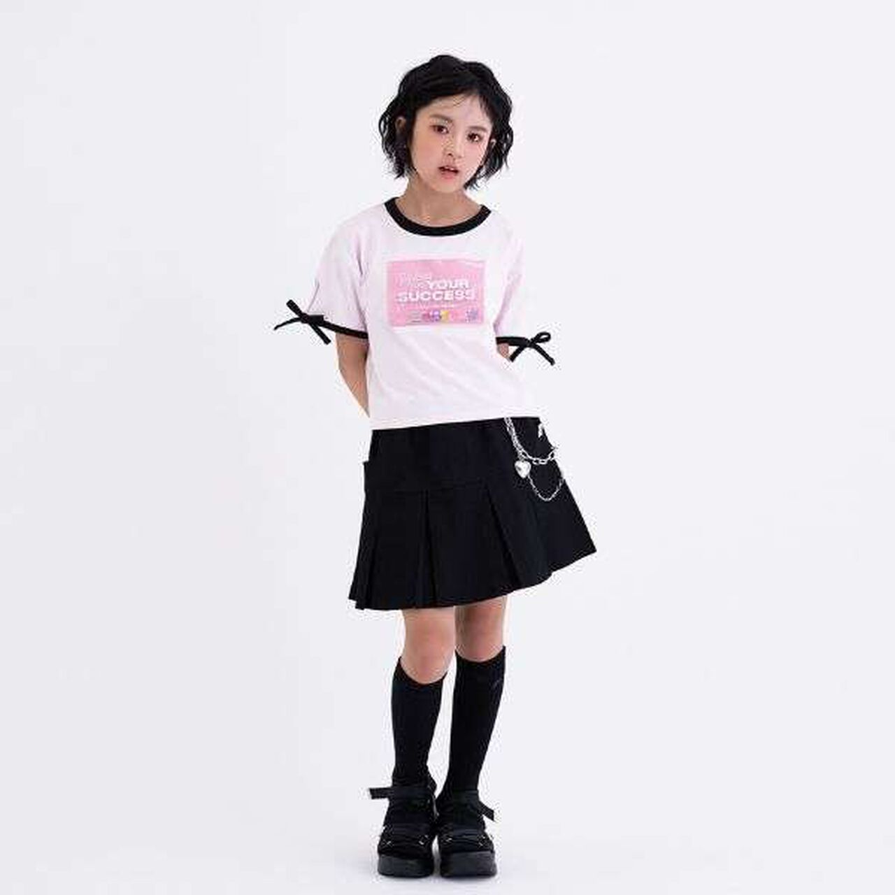 [Cool Touch] Lame Clear Patch Short-Sleeve Ribbon T-Shirt,Black, large image number 8