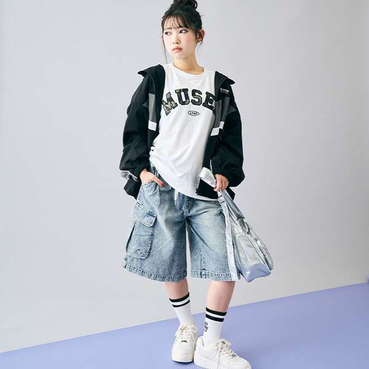 Half Denim Cargo Pants,Blue, large image number 0