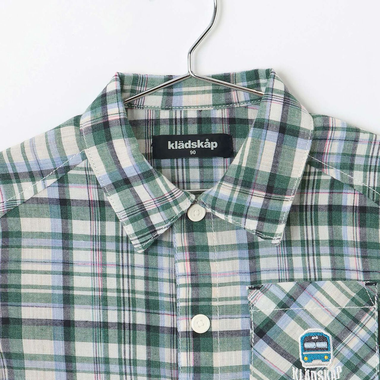 Train One-Point Checkered Short-Sleeve Shirt,Red, large image number 2