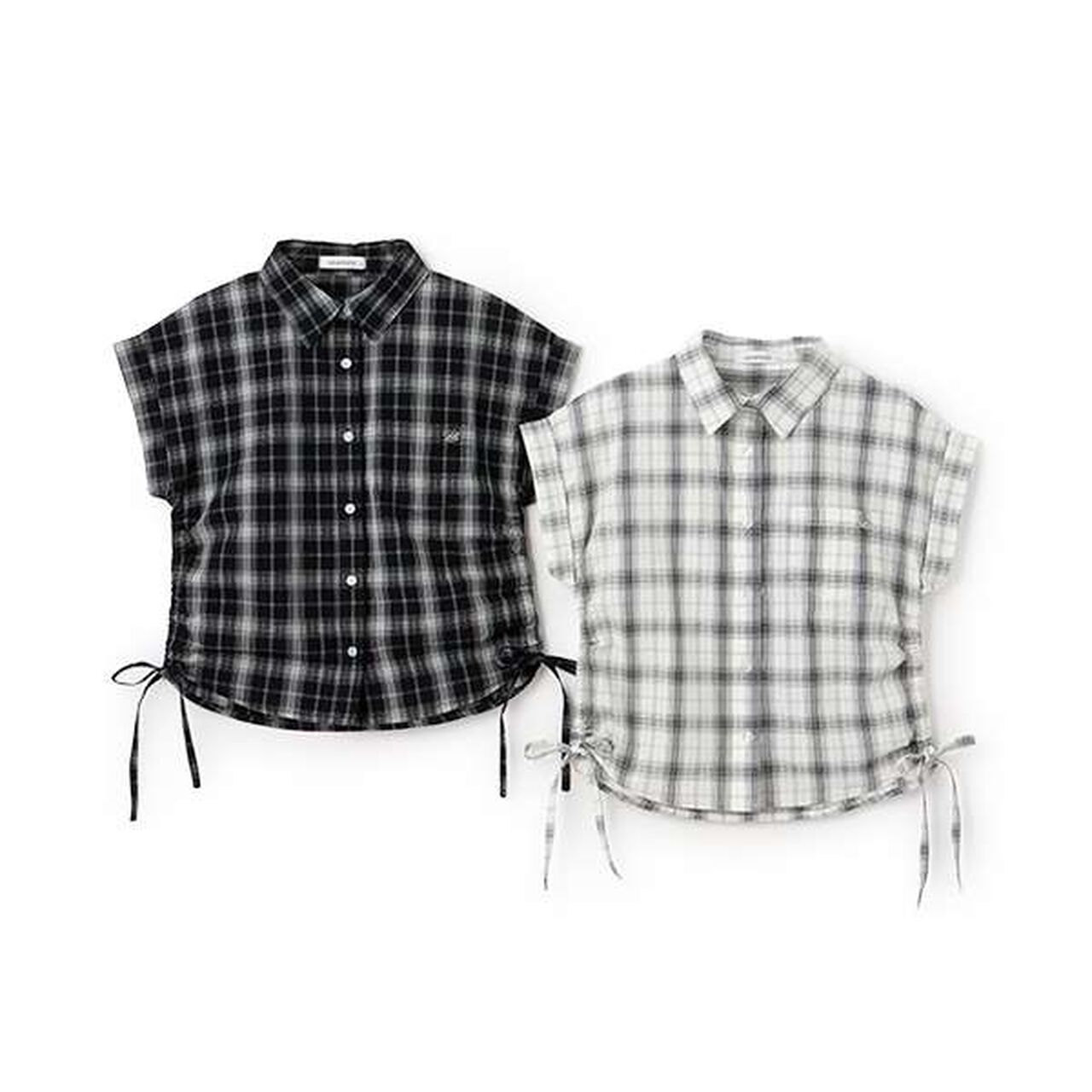 [100% Cotton] Checkered Sleeveless Drawstring Shirt,Black, large image number 8