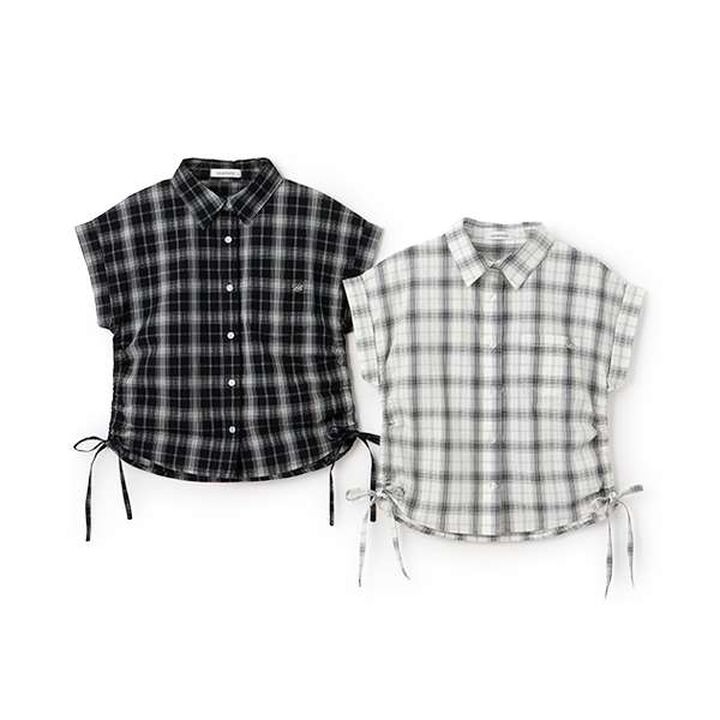 [100% Cotton] Checkered Sleeveless Drawstring Shirt,Black, medium image number 8