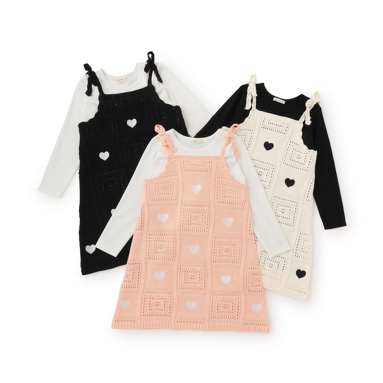 [Machine Washable] Black Crochet-Style Knit Docking One-Piece Dress,Black, large image number 12